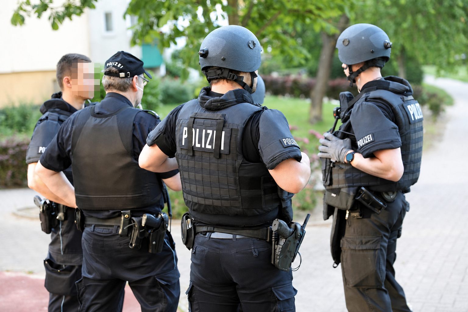 Behelmte Polizeikräfte im Einsatz